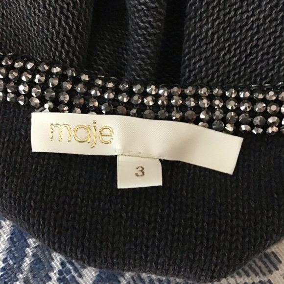 MAJE Cardigan Sweater Beaded Trim Linen Cotton Knit - Picture 8 of 8